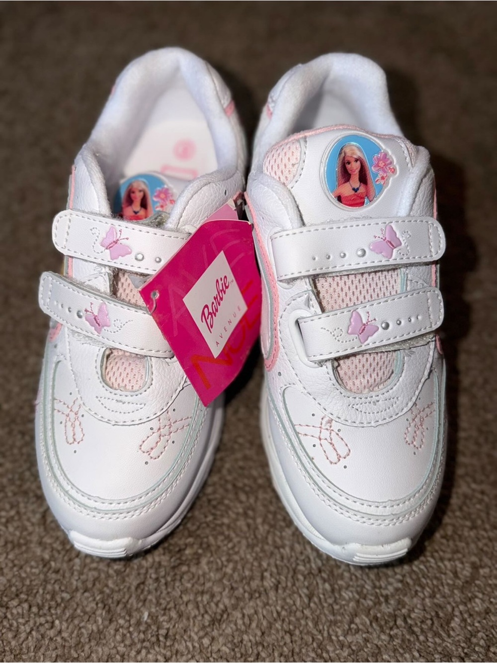 Barbie White and Light Pink Double-Strap Kids Sneakers